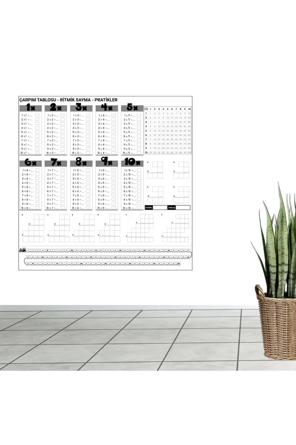 BUFFER® Çarpım Tablosu Ezberleme Manyetik Duvar Stickerı 105 x 100 cm