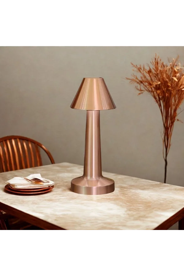 BUFFER® Çatı Model Bronz Renk Şarjlı Dokunmatik 3 Renkli LED Masa Lambası