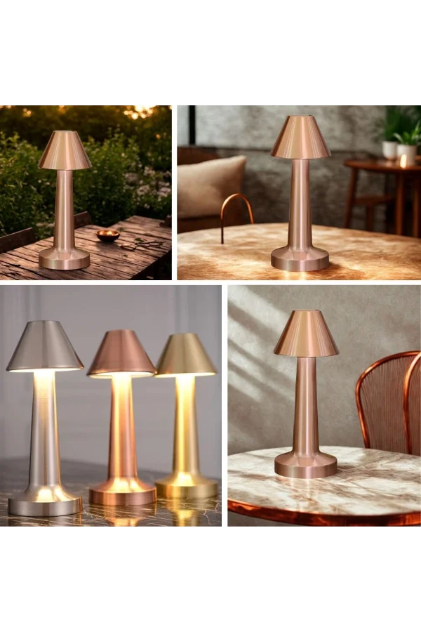 BUFFER® Çatı Model Bronz Renk Şarjlı Dokunmatik 3 Renkli LED Masa Lambası