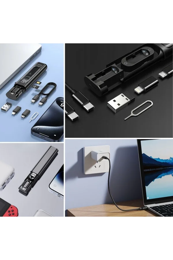 BUFFER® Cep Tipi 60W Bas Aç Type-C,İphone Şarj,Micro USB Hızlı Şarj Data Kablo Seti