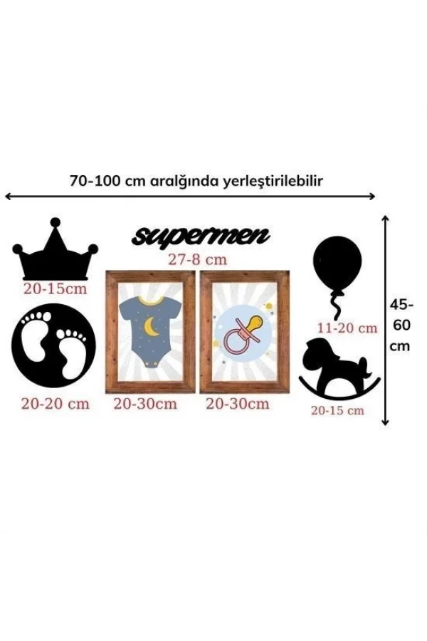 BUFFER® DECO103 Supermen Dekoratif Duvar Süsü Tablo Aksesuar Ahşap Tasarım Hediye Pano Sticker Seti