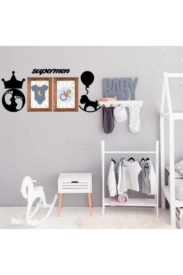 BUFFER® DECO103 Supermen Dekoratif Duvar Süsü Tablo Aksesuar Ahşap Tasarım Hediye Pano Sticker Seti