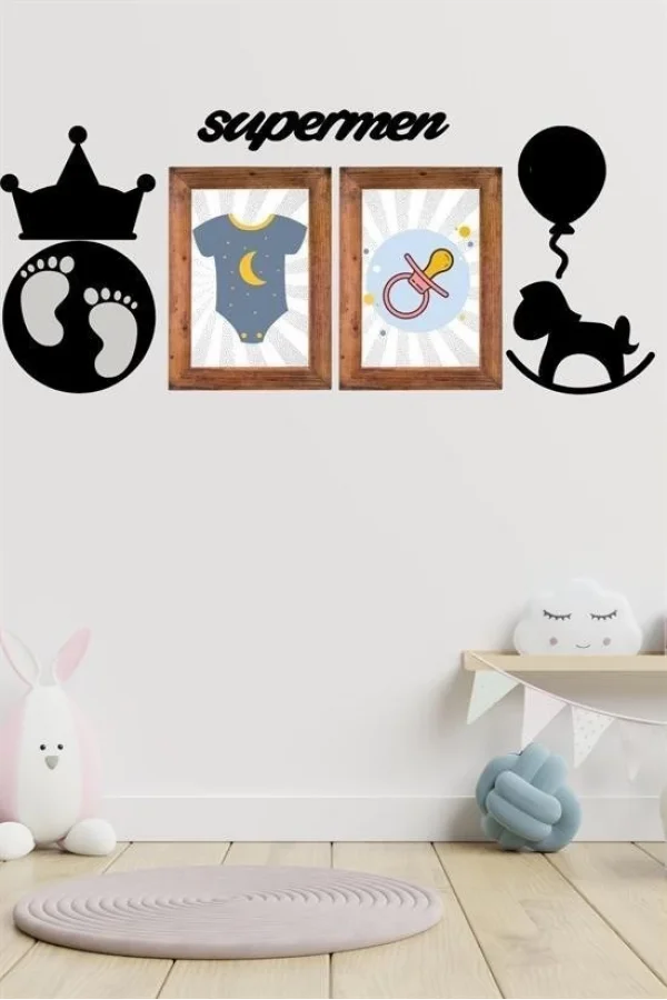 BUFFER® DECO103 Supermen Dekoratif Duvar Süsü Tablo Aksesuar Ahşap Tasarım Hediye Pano Sticker Seti
