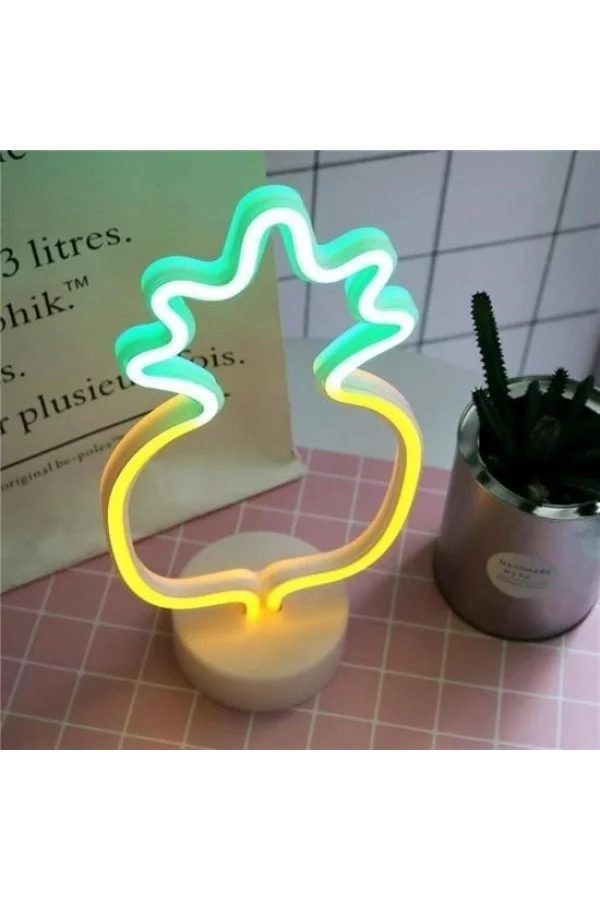 BUFFER® Dekoratif Ananaslı Neon Led Masa Ve Gece Lambası Hediyelik Lamba