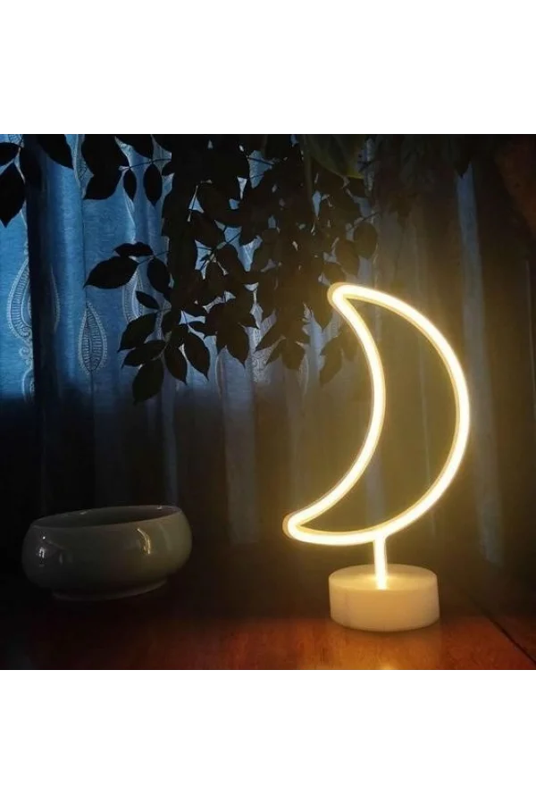 BUFFER® Dekoratif Pilli Ay Tasarımlı 3D Neon Led Masa Ve Gece Lambası