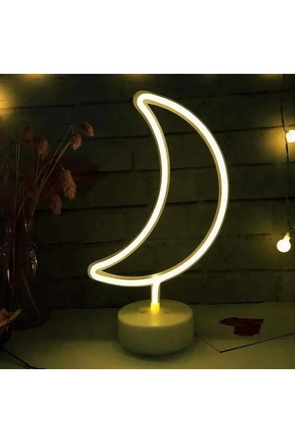 BUFFER® Dekoratif Pilli Ay Tasarımlı 3D Neon Led Masa Ve Gece Lambası
