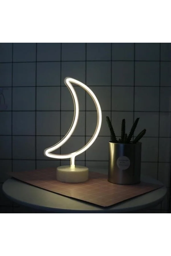BUFFER® Dekoratif Pilli Ay Tasarımlı 3D Neon Led Masa Ve Gece Lambası