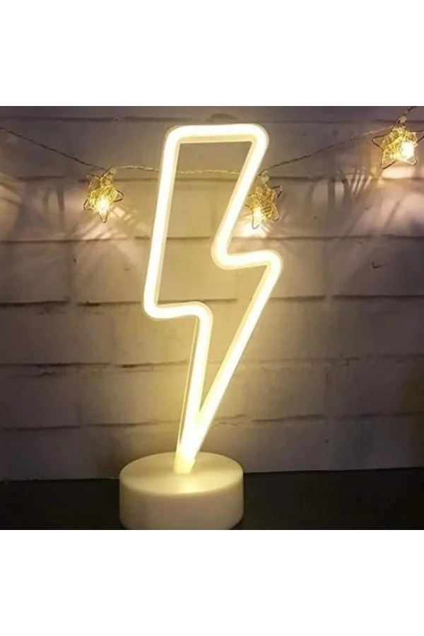 BUFFER® Dekoratif Şimşek Şeklinde Pilli Neon Led Lamba Süs Masa Lambası