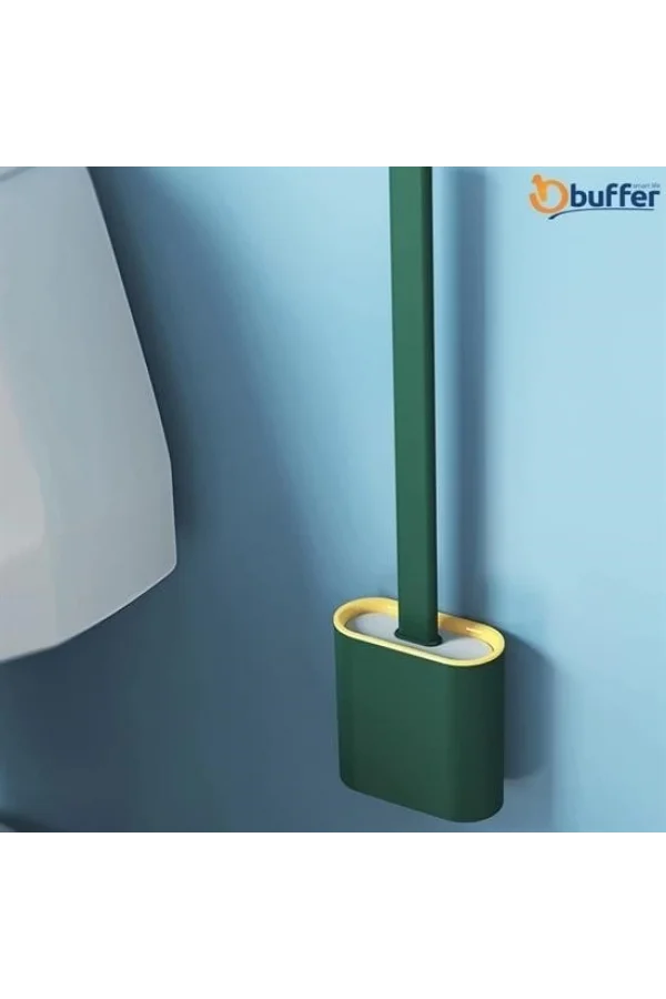 BUFFER® Duvara Monte Edilebilir Kapaklı Askılı Klozet Yumuşak Silikon Başlıklı Tuvalet Fırçası Seti