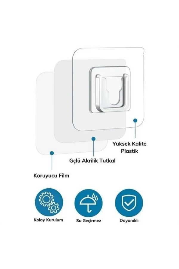 BUFFER® Eşya Sabitleme Askısı 10 Çift Şeffaf Çift Taraflı Yapışkanlı Geçmeli Klips
