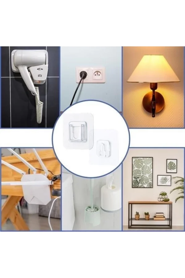 BUFFER® Eşya Sabitleme Askısı 10 Çift Şeffaf Çift Taraflı Yapışkanlı Geçmeli Klips