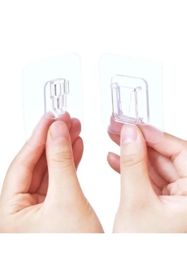 BUFFER® Eşya Sabitleme Askısı 10 Çift Şeffaf Çift Taraflı Yapışkanlı Geçmeli Klips