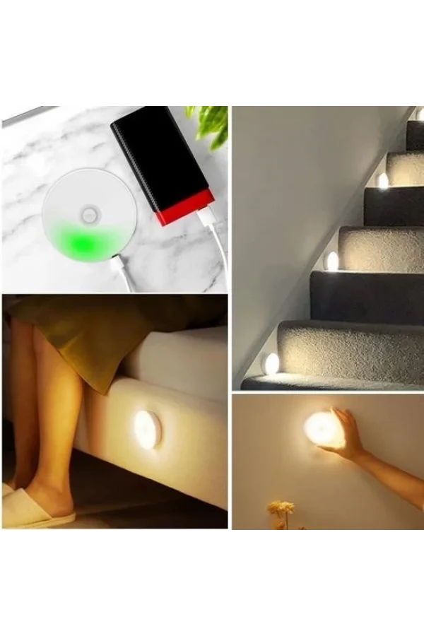 BUFFER® Hareket Sensörlü Usb Şarjlı Spot Lamba Mıknatıslı ve Yapışkanlı Gün Işığı Renk Led