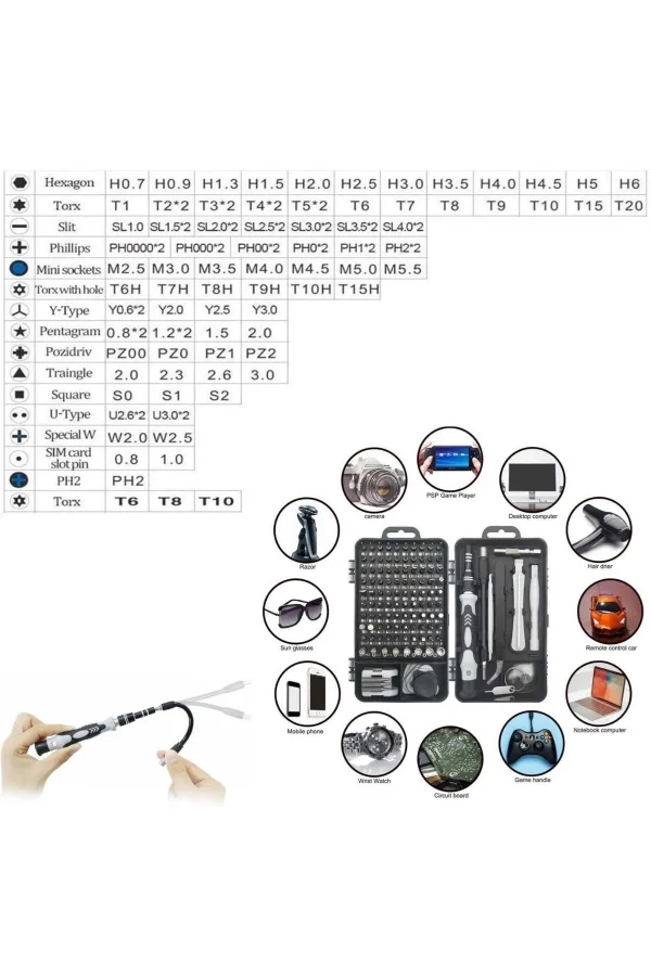 BUFFER® Hassas Tornavida Seti Bilgisayar Pc Telefon Onarım Aracı Seti Manyetik 115 in 1 Tornavida Seti
