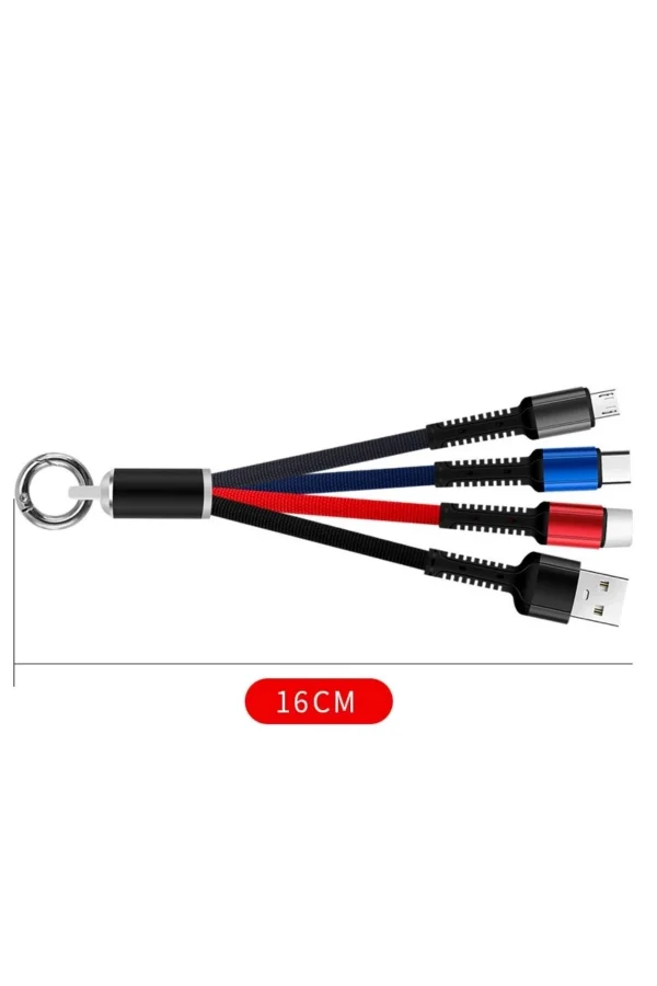 BUFFER® Işıklı Anahtarlık Model 3 in 1 USB Çıkışlı MİKRO,TYPE-C ve İphone Uyumlu Şarj Kablosu