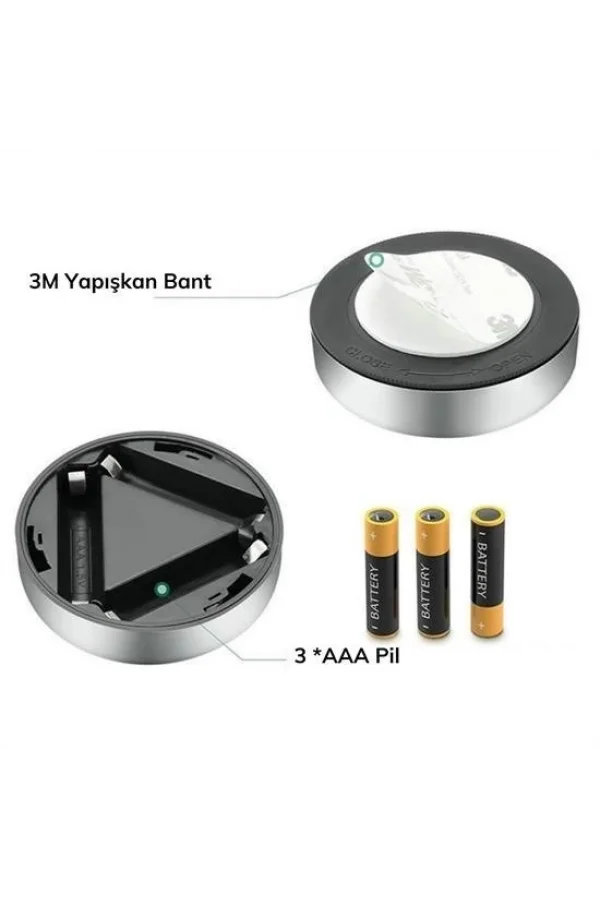 BUFFER® Kablosuz Spot Pilli Dokunmatik Led Lamba 3 Ledli Dolap Lambası