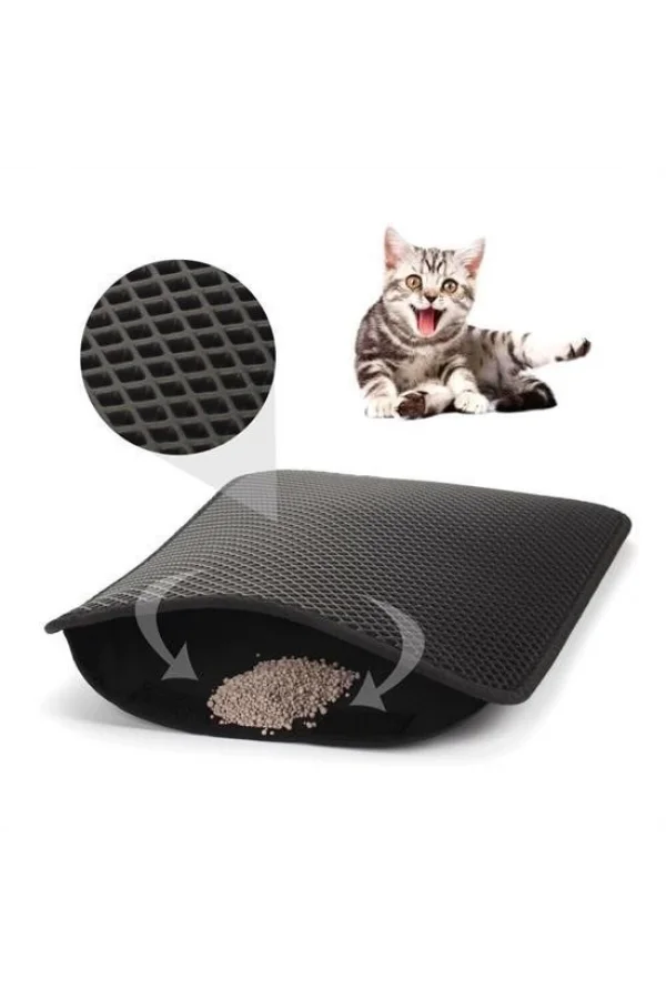 BUFFER® Kedi Tuvalet Önü Kum Toplayıcı Temizleyici Elekli Gri Paspas