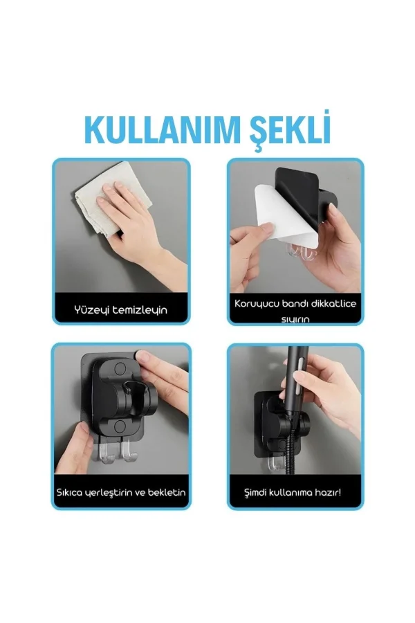 BUFFER® Kendiliğinden Güçlü Yapışkanlı Askılı Duş Başlık Tutucu