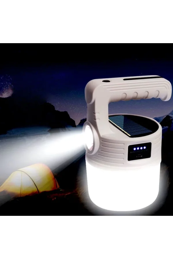 BUFFER® LED Güneş Enerjili Kamp Lambası–2000 Lümen Süper Parlak, 5 Aydınlatma Modlu,USB ile Şarj Edilebilir Dış Mekan,Asılabilir Torch El Feneri