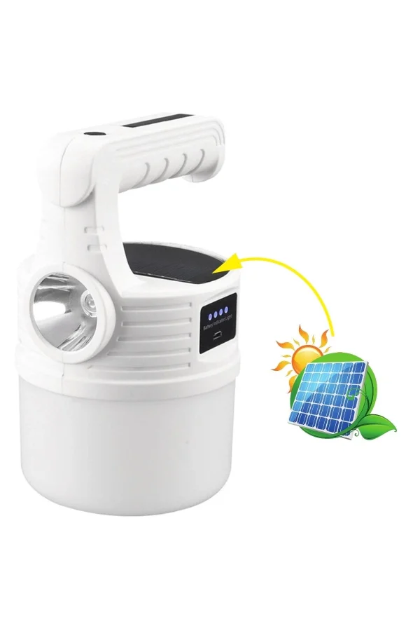 BUFFER® LED Güneş Enerjili Kamp Lambası–2000 Lümen Süper Parlak, 5 Aydınlatma Modlu,USB ile Şarj Edilebilir Dış Mekan,Asılabilir Torch El Feneri