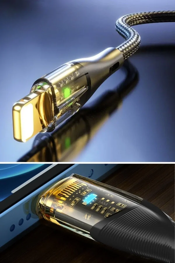 BUFFER® Led Işık Uçlu Sağlam İp Kablolu USB to Lightning Hızlı Şarj Kablosu