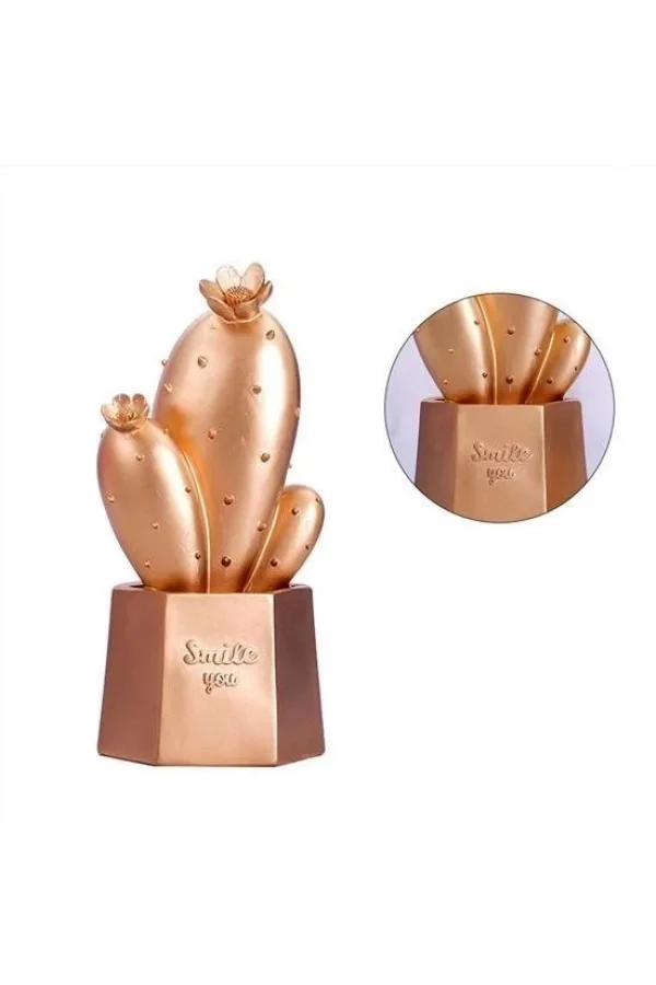 BUFFER® Led Işıklı Sevimli Kaktüs Dekoratif Masa Lambası Mini Biblo Gece Lambası Gold