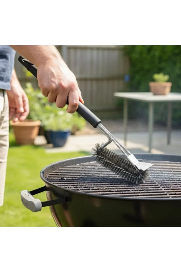 BUFFER® Mangal Izgara Temizleme Fırçası – Paslanmaz Çelik Telli, Uzun Saplı Grill Temizlik Aparatı Mangal Temizlik Fırçası