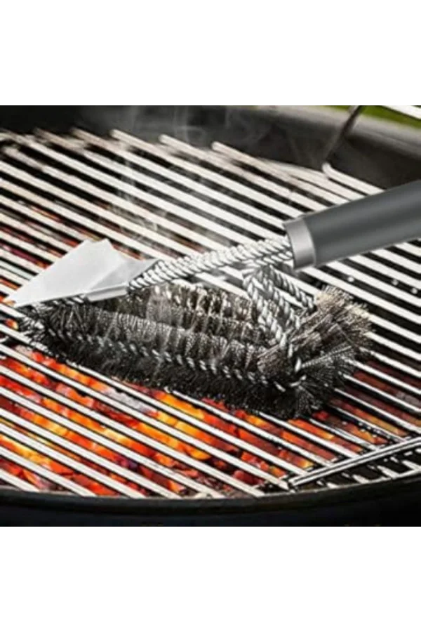 BUFFER® Mangal Izgara Temizleme Fırçası – Paslanmaz Çelik Telli, Uzun Saplı Grill Temizlik Aparatı Mangal Temizlik Fırçası