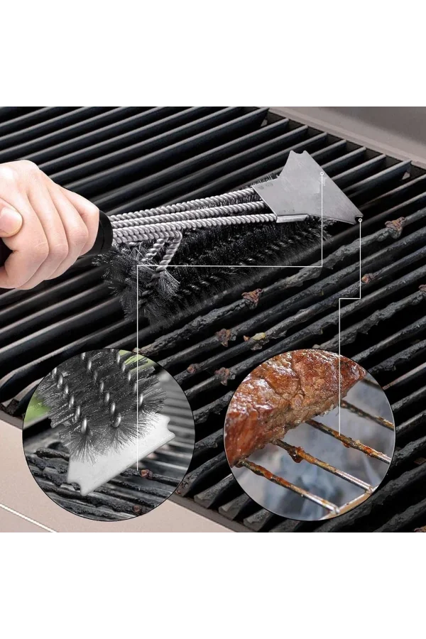 BUFFER® Mangal Izgara Temizleme Fırçası – Paslanmaz Çelik Telli, Uzun Saplı Grill Temizlik Aparatı Mangal Temizlik Fırçası