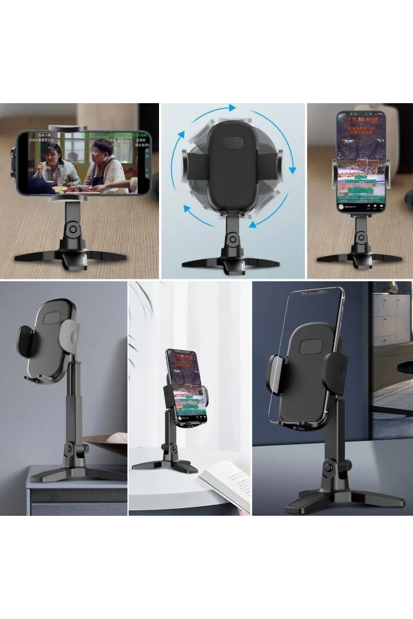 BUFFER® Masaüstü Telefon Standı 360 Derece Dönebilen Başlıklı Ayaklı Telefon Tripodu