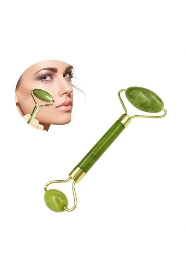 BUFFER® Özel Süngerli Kutusunda Kırılmaz Çift Taraflı 2li Cilt Yüz Masaj Aleti Jade Roller Yeşim Taş