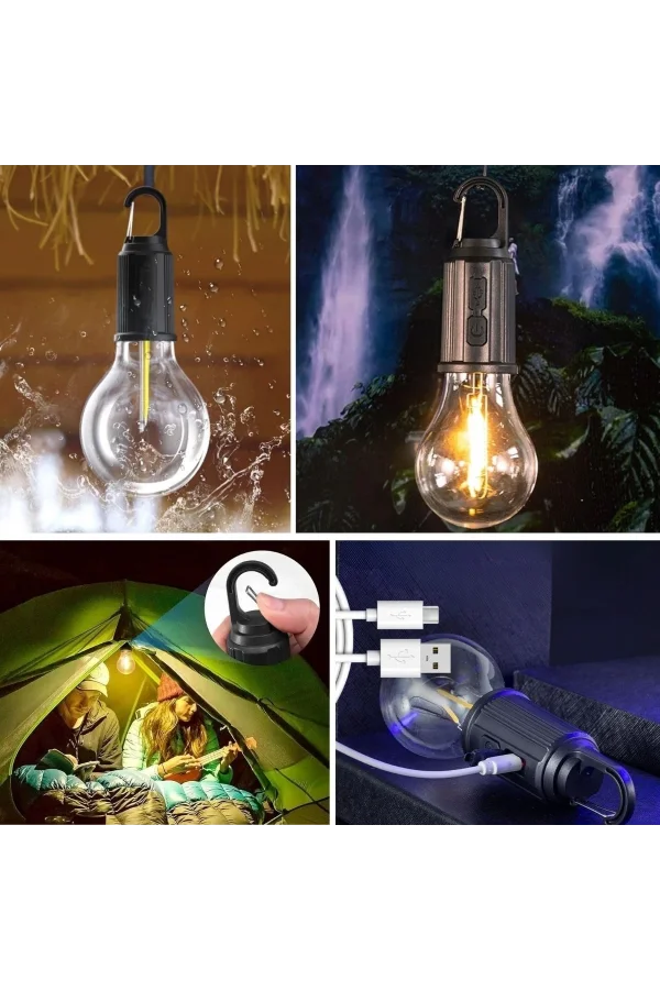 BUFFER® Şarj Olabilen 3 Farklı Mod LEDli Kendiliğinden Asma Kancalı Kamp,Dış Cephe Lambası