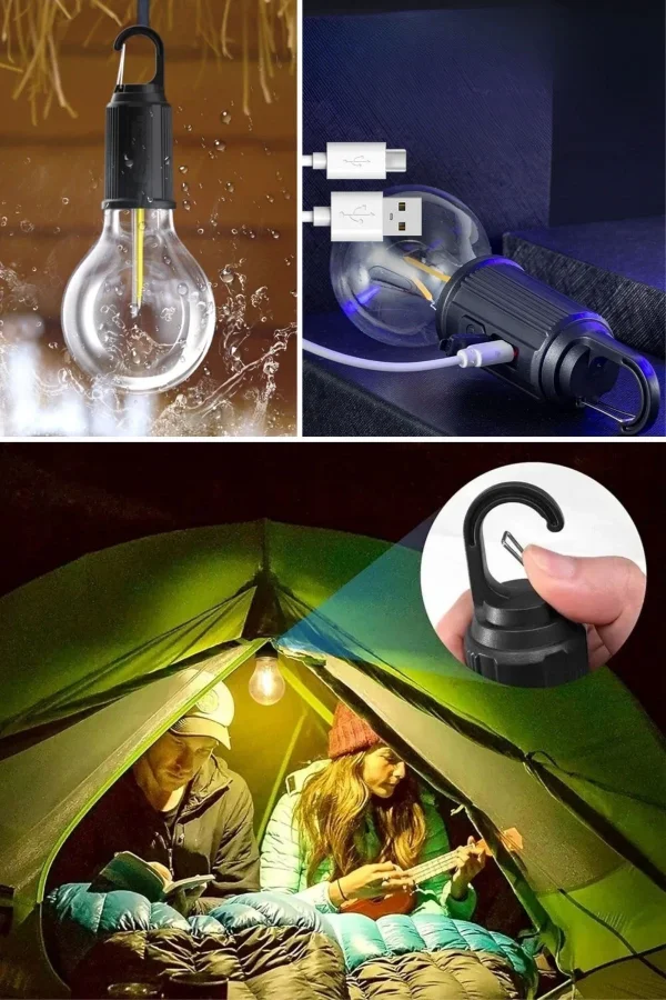 BUFFER® Şarj Olabilen 3 Farklı Mod LEDli Kendiliğinden Asma Kancalı Kamp,Dış Cephe Lambası