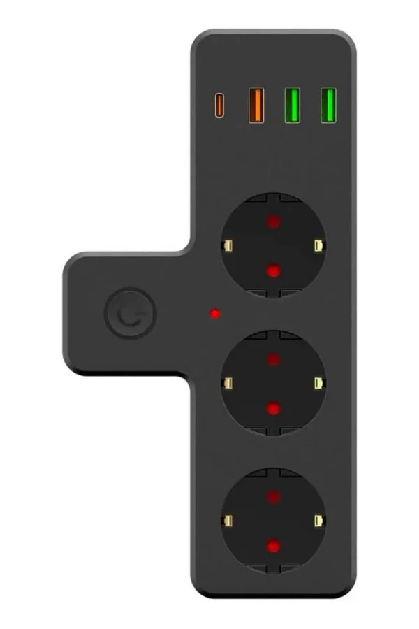 BUFFER® Termal Akım Korumalı 3 Adet Soket,3 Adet USB ve 1 Adet Type-C Girişli 20w Priz Model 3397