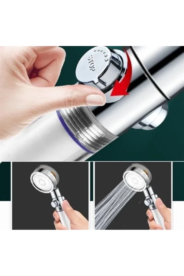 BUFFER® Turbo Pervaneli ve Filtreli Su Tasarruflu 360 Derece Dönebilen Tazyikli Duş Başlığı
