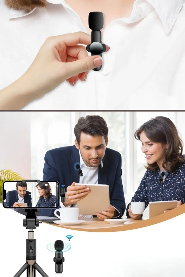 BUFFER® Type C Uyumlu İphone Dönüştürücülü Kablosuz Yaka Mikrofonu Android ve İphone Uyumlu Mini Mikrofon