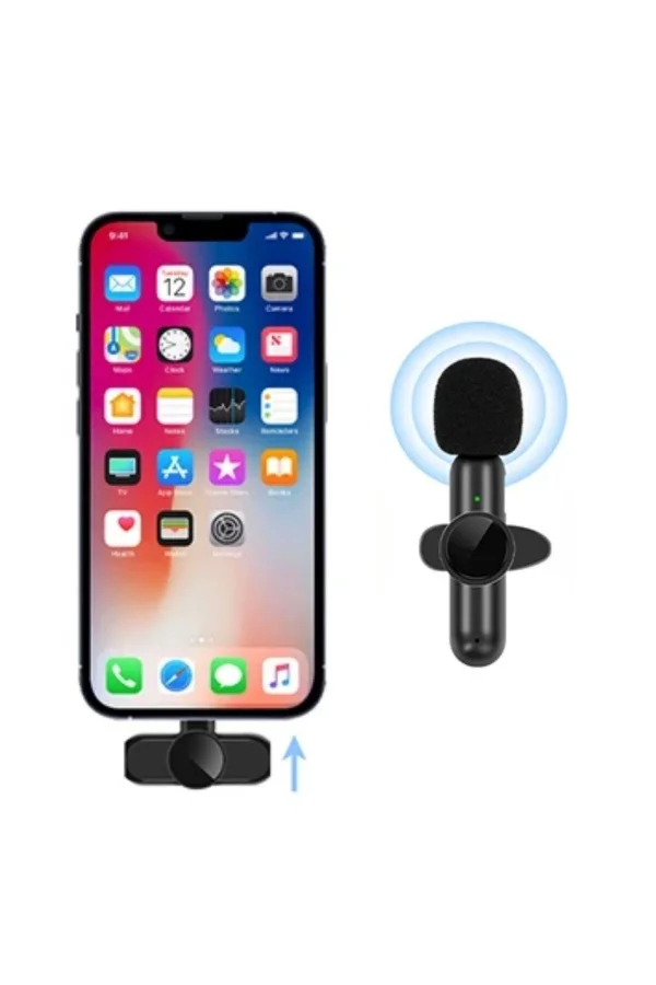 BUFFER® Type C Uyumlu İphone Dönüştürücülü Kablosuz Yaka Mikrofonu Android ve İphone Uyumlu Mini Mikrofon