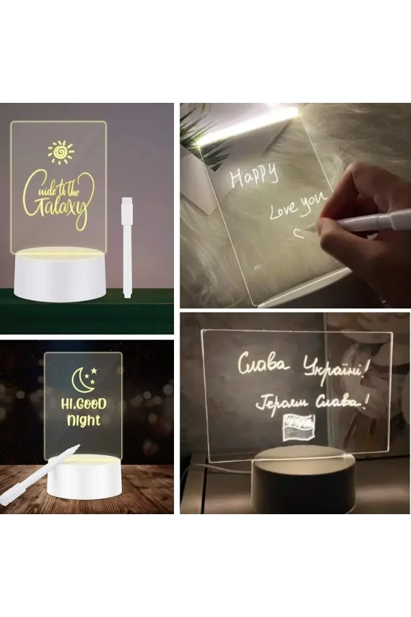BUFFER® USB Kablolu Işıklı Kendiliğinden Beyaz Kalemli-Silgili Kreatif 3D Görselleştirme LED Lambası