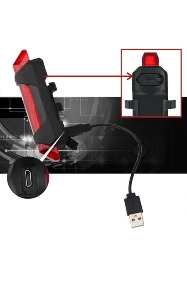 BUFFER® Usb Şarj Edilebilir Parlak Bisiklet Led Lamba Su Geçirmez Güvenlik Uyarı Arka Lamba Işığı