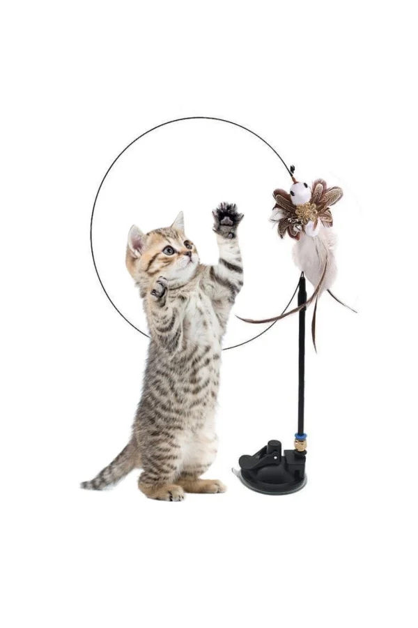 BUFFER® Vantuzlu Tüylü Zilli Olta Kedi Oyuncağı 2 Oltalı