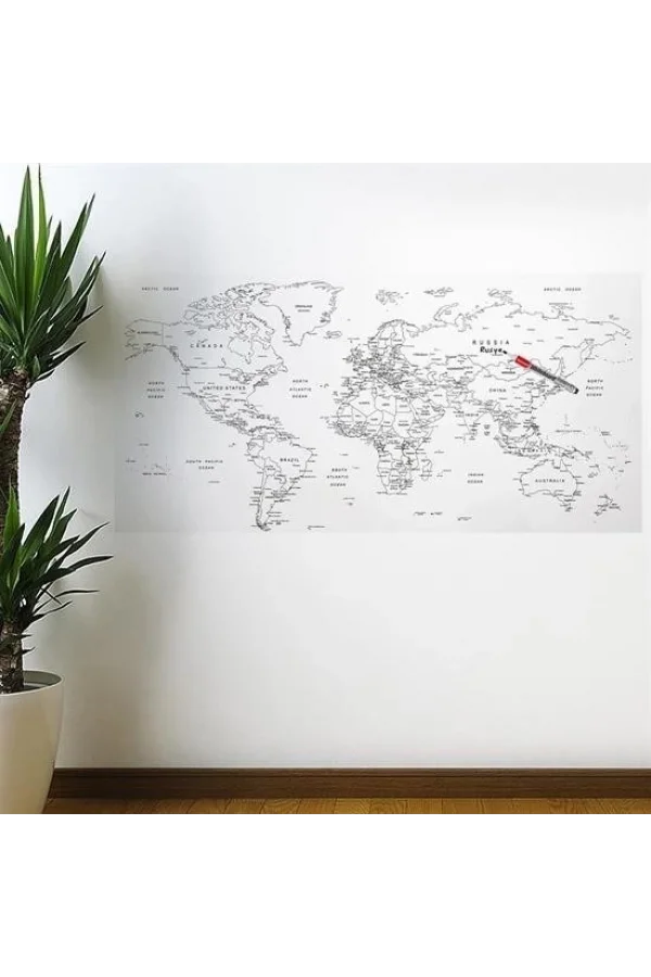 BUFFER® Yazılabilir Dünya Haritası Manyetik Duvar Stickerı 110 x 56 cm