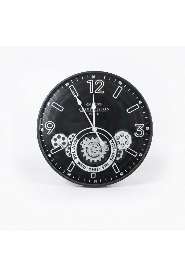 Çarklı Duvar Saati Gümüş Detaylı 59 cm