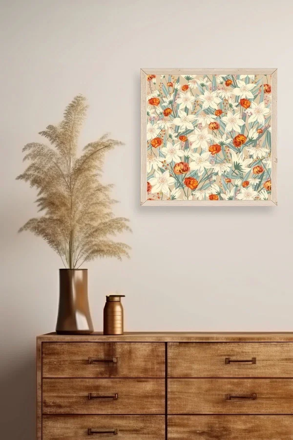 Çiçek Ahşap Çerçeveli Tablo