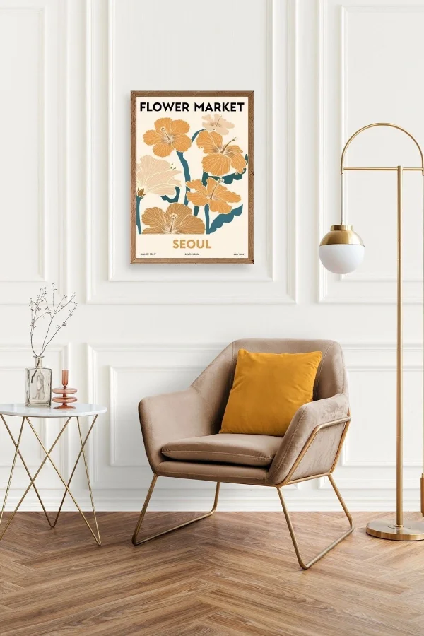 Çiçek Pazarı Ahşap Çerçeveli Tablo