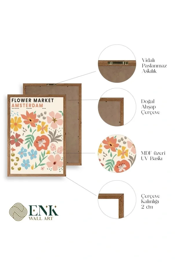 Çiçek Pazarı Ahşap Çerçeveli Tablo