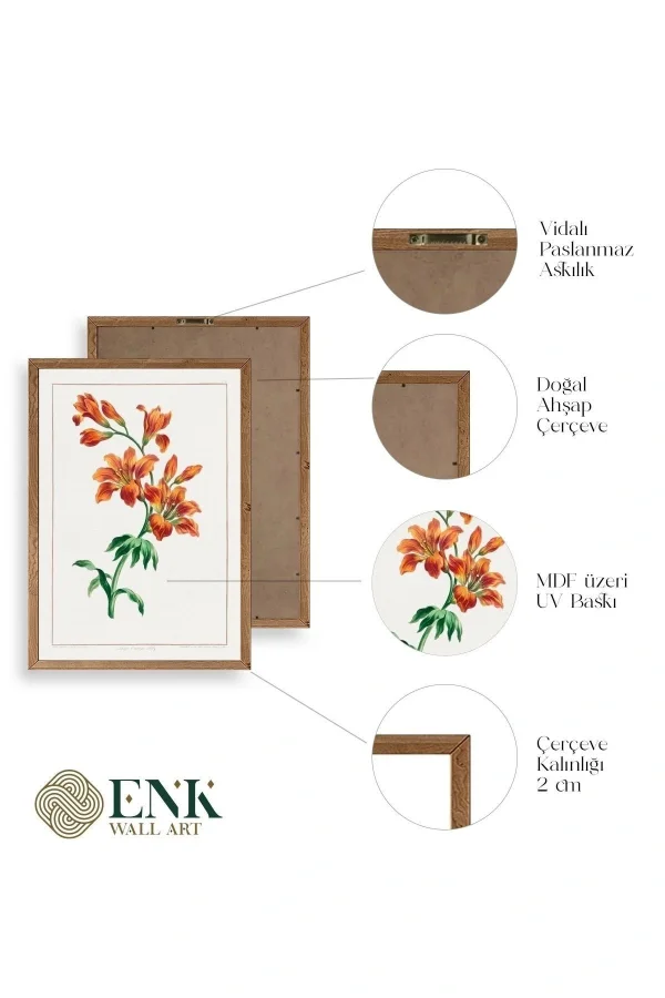 Çiçek Üçlü Ahşap Çerçeveli Tablo