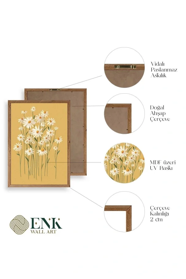 Çiçek Üçlü Ahşap Çerçeveli Tablo