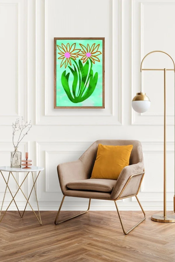 Çiçekler Ahşap Çerçeveli Tablo