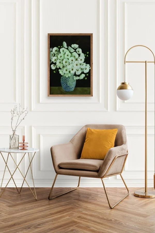 Çiçekler Ahşap Çerçeveli Tablo