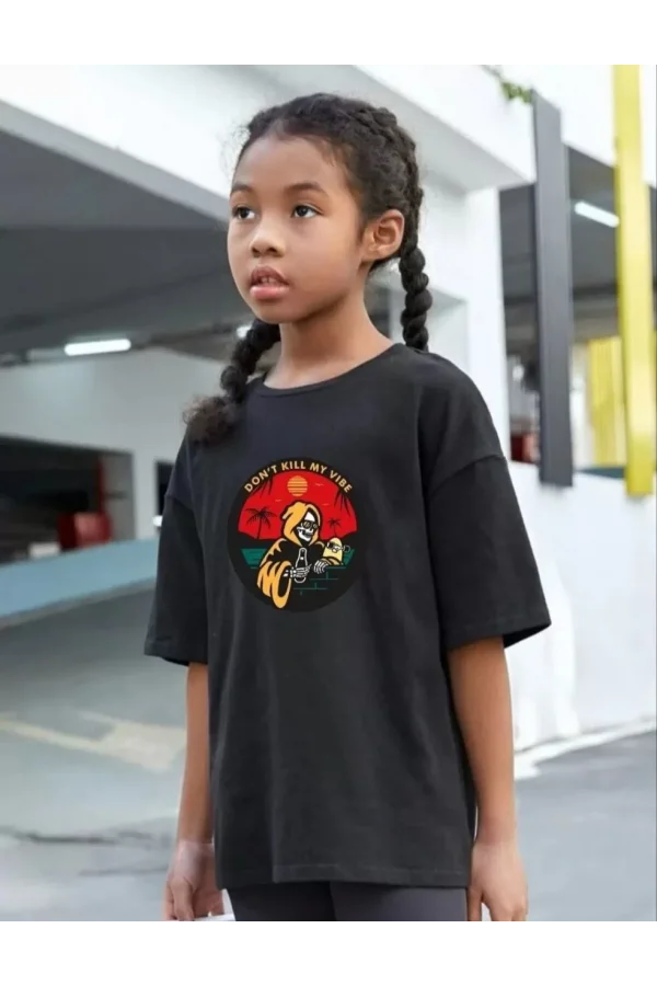 Çocuk Unisex Baskılı T-Shirt - Siyah